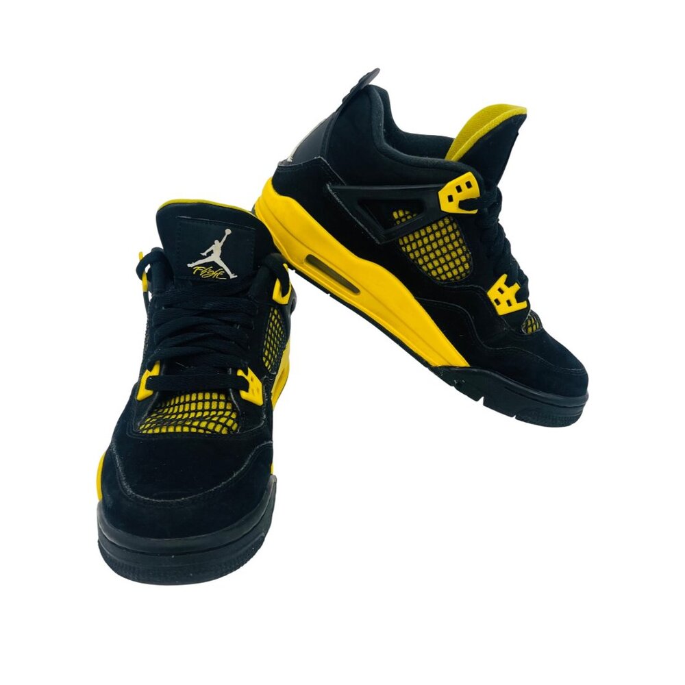 AUTHENTIC Air Jordan 4 Retro Thunder Black & Tour Yellow Sneakers • Women's 8.5 - Picture 2 of 16